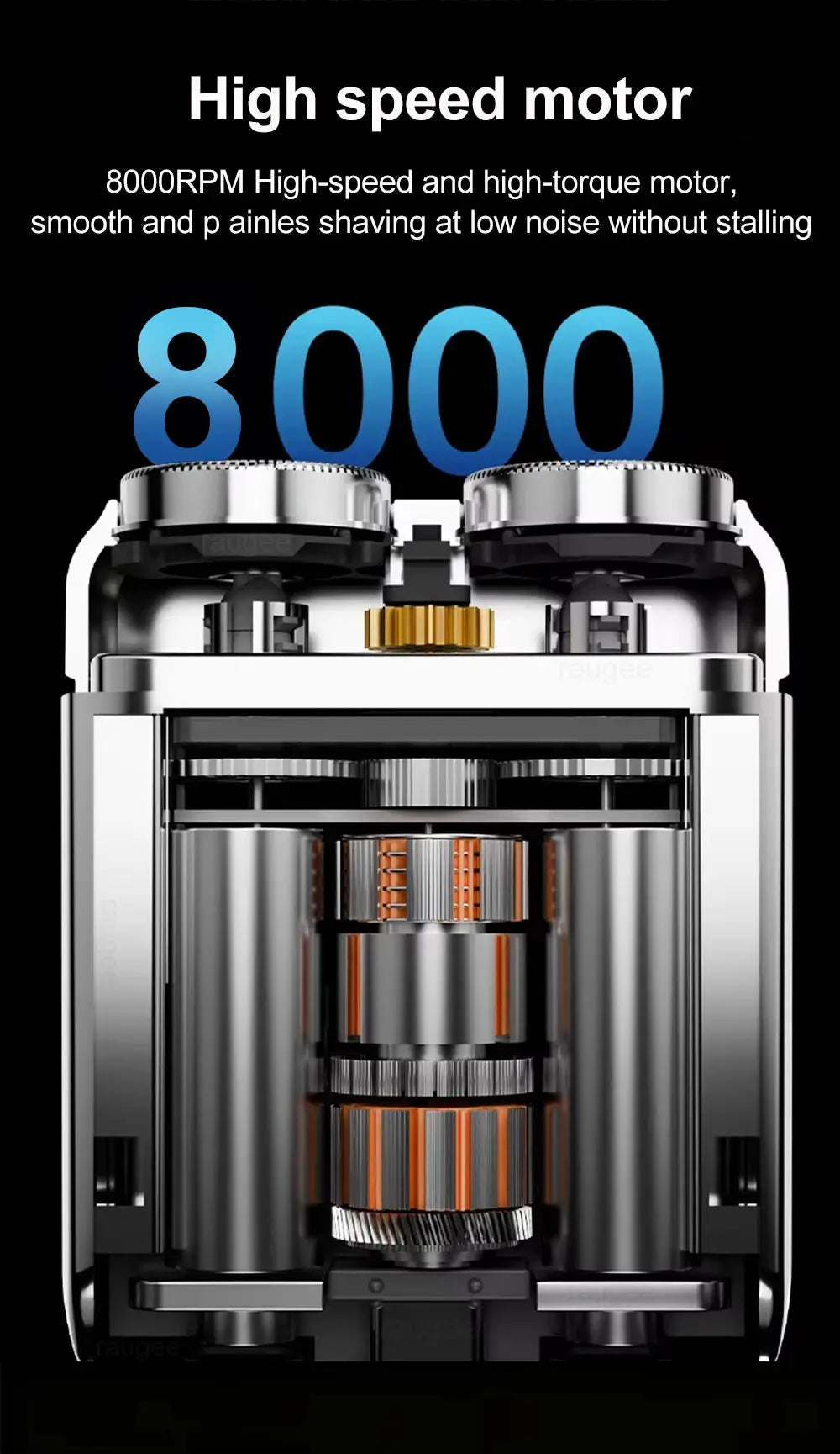 Electric shaver for men with 8000 RPM high-speed motor and dual blades