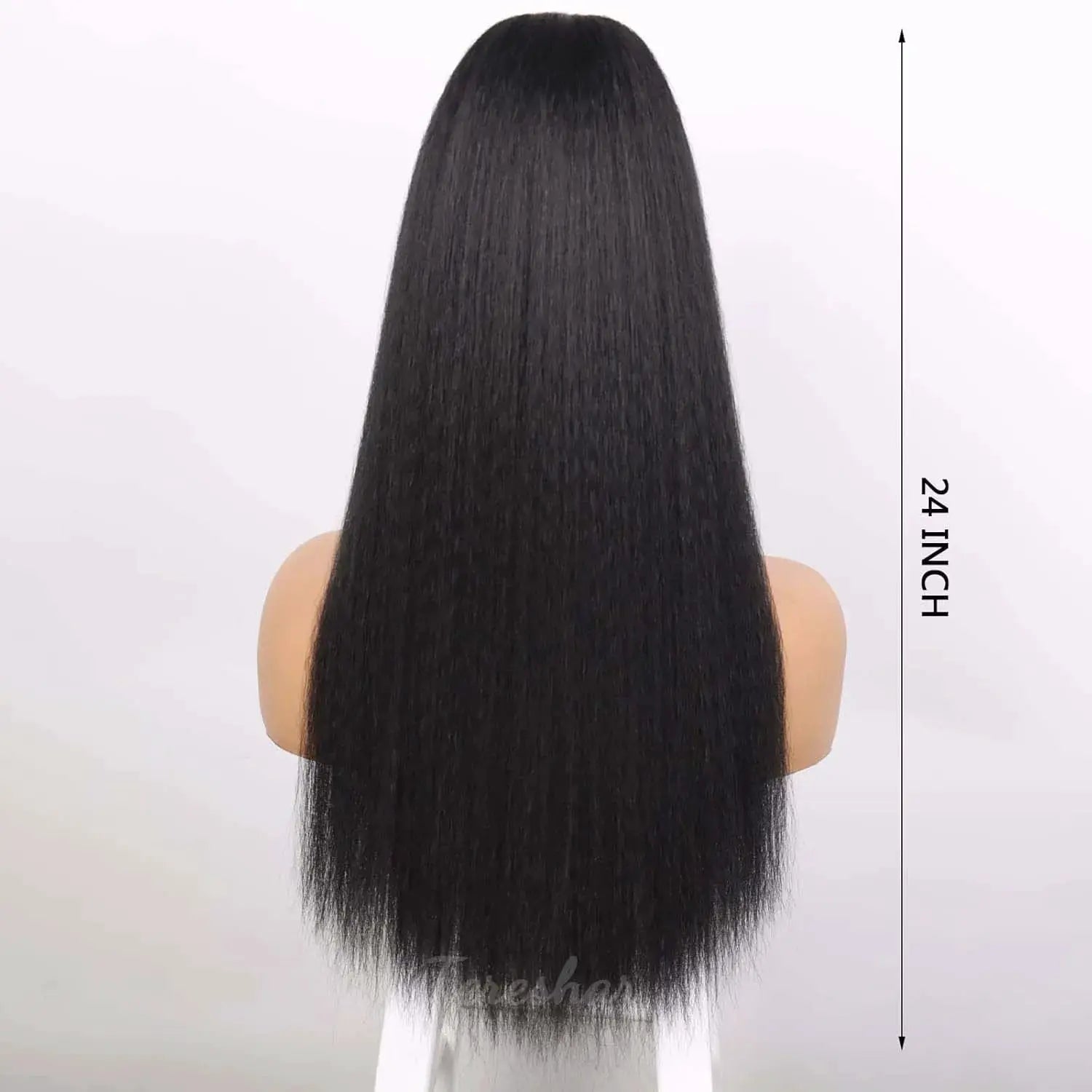 Simples Market synthetic Yaki drawstring ponytail extension with bangs, long straight black hair, 24 inch.