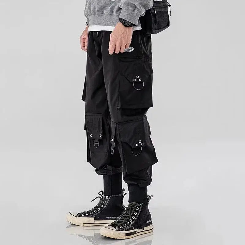 Simples Market men's black cargo pants with side pockets and D-rings