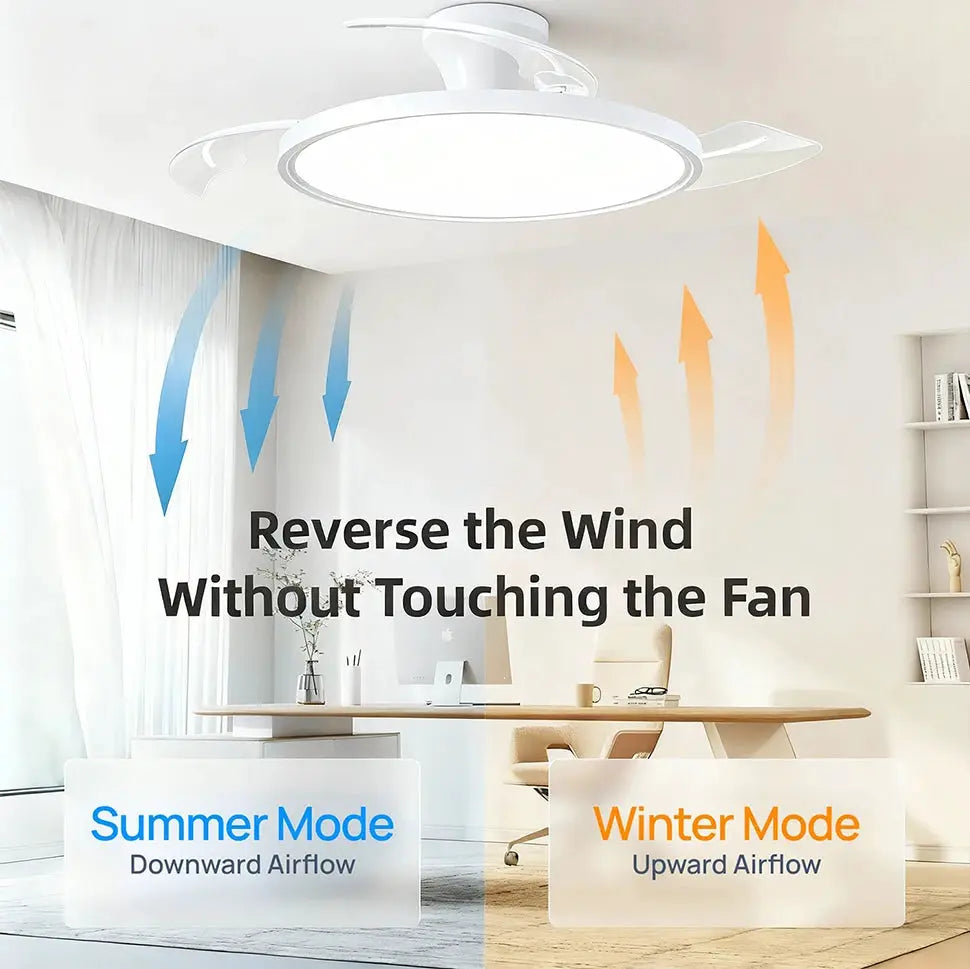 IRALAN invisible ceiling fan with LED light, white finish, remote control Simples Market