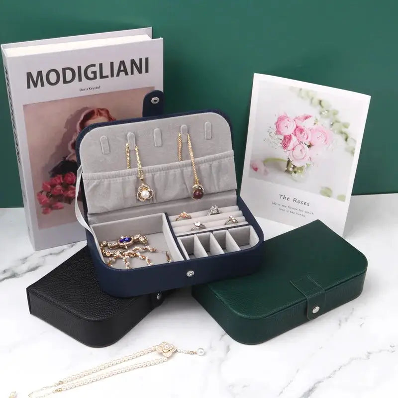 2024 Portable Leather Jewelry Box Organizer Travel Case With Chenille Lining And Display Compartments