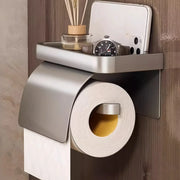 NovaGrip Self Adhesive Toilet Paper Holder With Shelf Wall Mount No Drilling Aluminum Alloy Bathroom Organizer