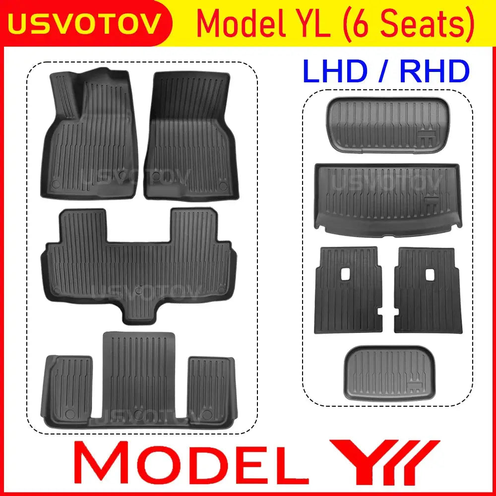 USVOTOV all-weather floor mats and cargo liner for 2026 Tesla Model YL (6 Seats) by Simples Market