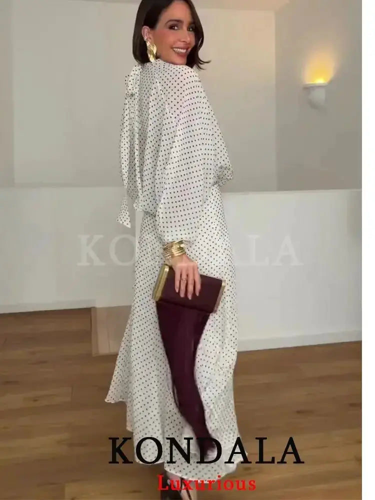 Kondala Polka Dot Women Sets Chiffon Bow Tie Blouses Skirts 2026