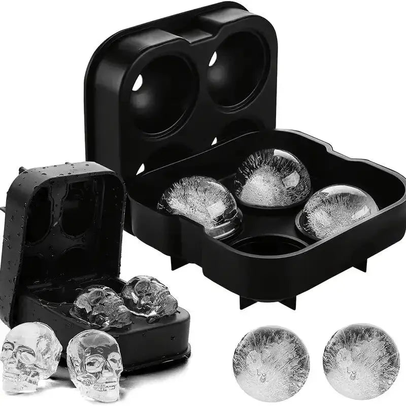 Silicone 3D Ice Mold Skull Ball Diamond Shapes Reusable Ice Cube Tray Easy Release For Whiskey Cocktails Party Supplies