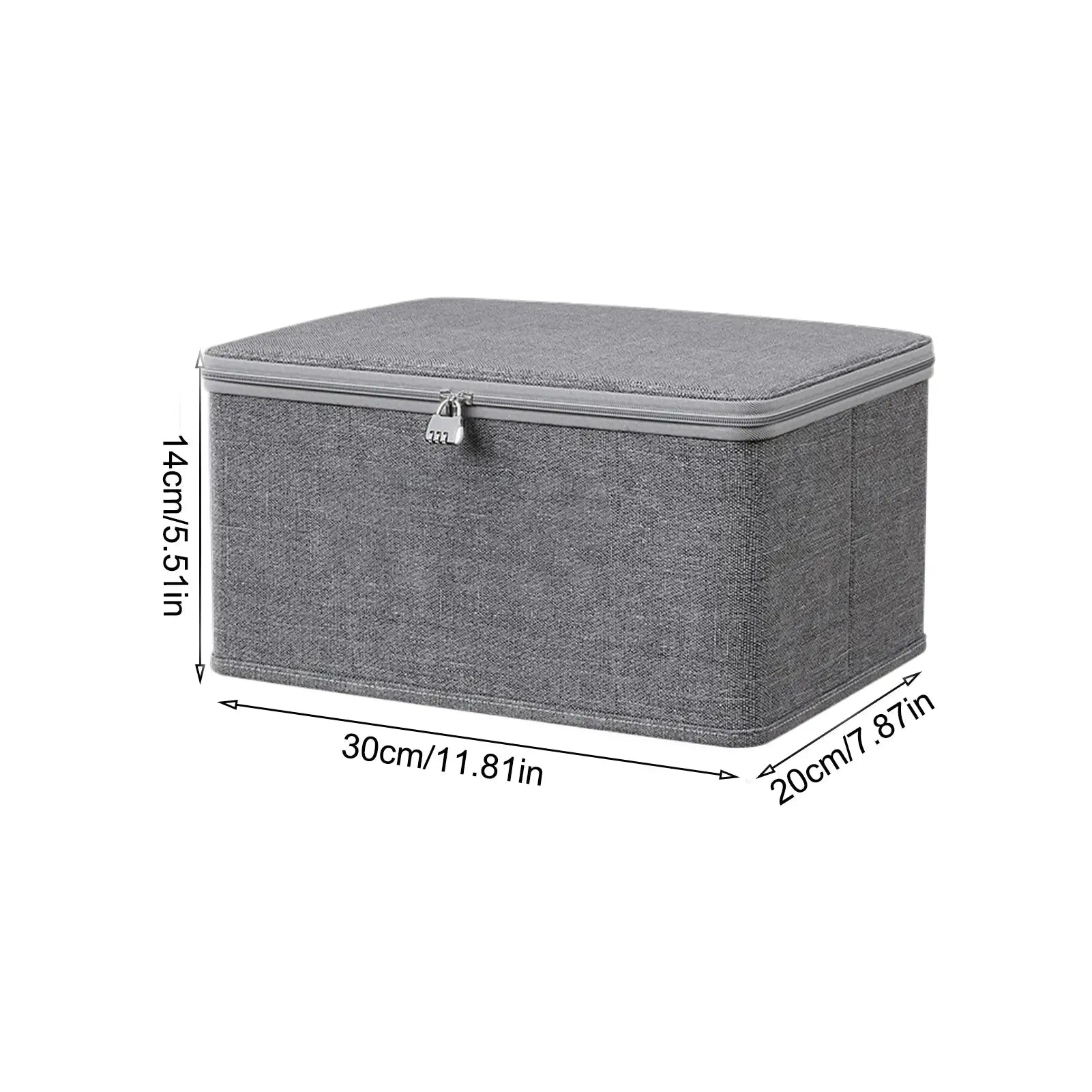 Lockable storage box by Simples Market, gray fabric with zipper lid and handle, 30×20×14 cm