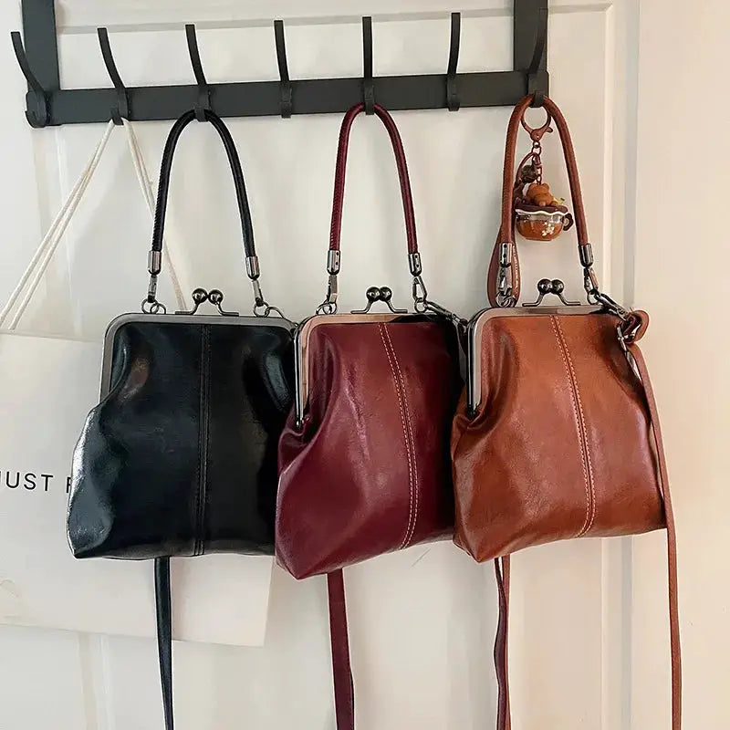 Simples Market vintage-style women's PU leather handbags set of 3: black, burgundy, tan crossbody bags