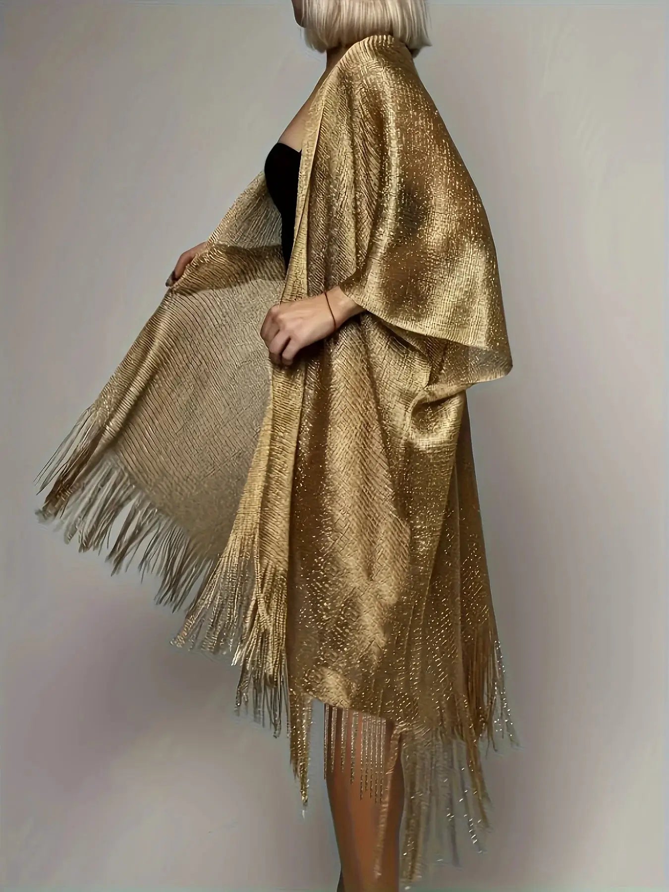 Glitter Shawl Banquet Style For Party And Evening Wear Gold And Silver Shiny Knit Scarf With Tassel