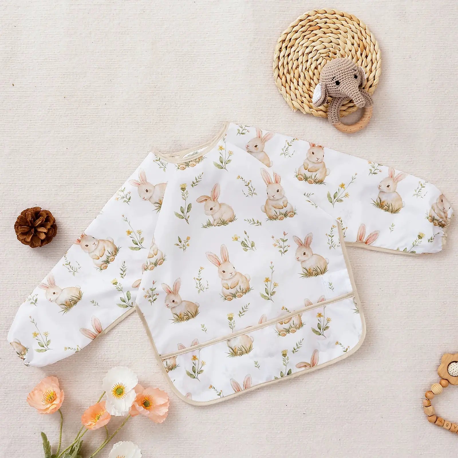 Elinfant Long Sleeve Waterproof Feeding Bibs For 1-3 Years Washable Burp Cloth Coverall Bibs Easy Clean