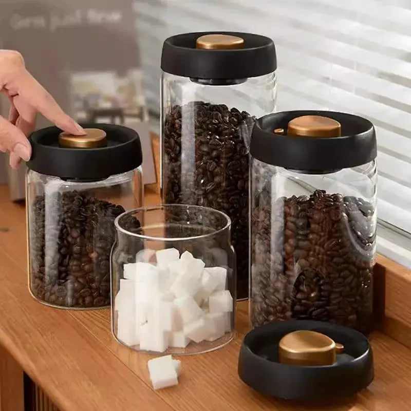 Vacuum Sealed Glass Storage Jar for Coffee Beans Tea Spices Rice and Nuts Moisture Proof Kitchen Storage