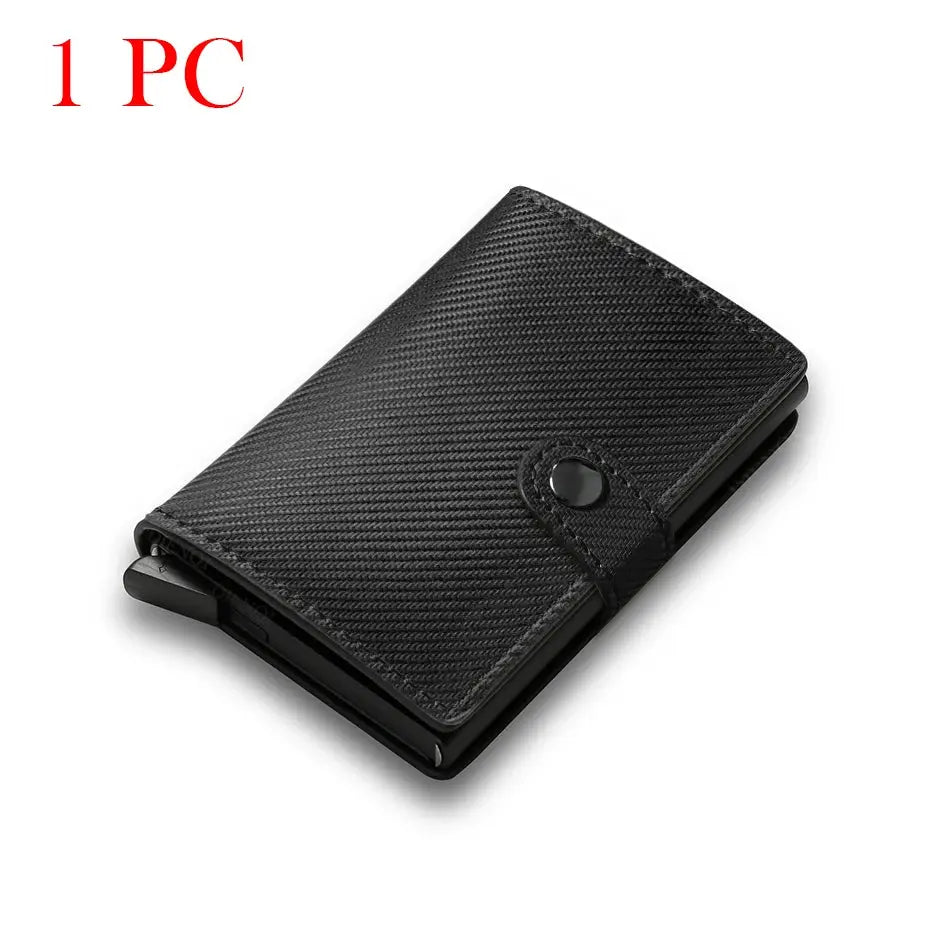 Black carbon-fiber card holder wallet; RFID-protected slim minimalist men's wallet