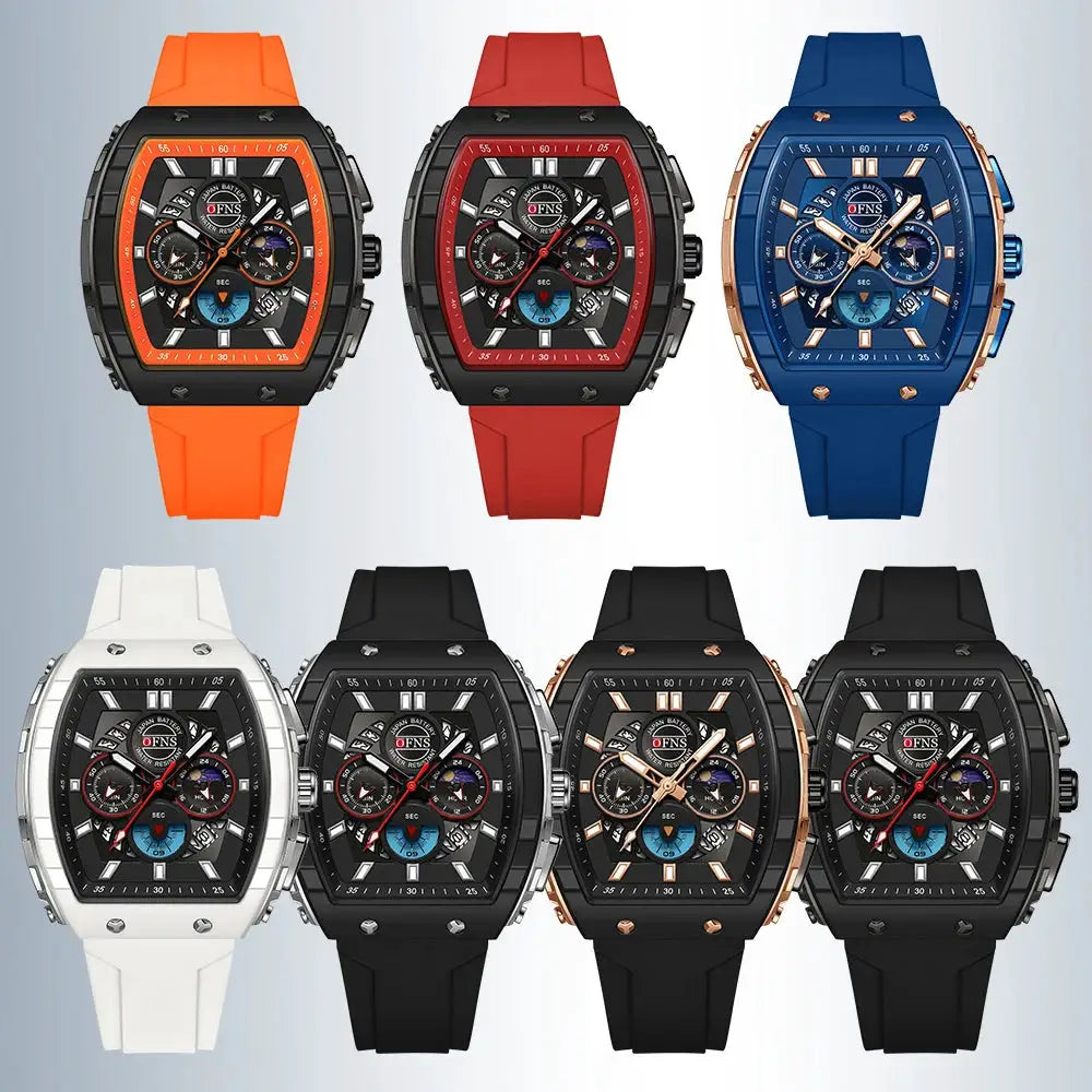 OFNS Mens Quartz Watch Waterproof Chronograph With Luminous Display And Silicone Strap Outdoor Luxury