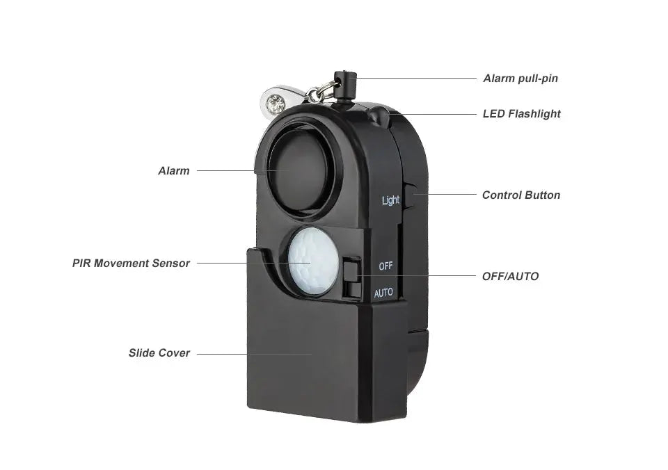 KERUI portable mini motion detector alarm with PIR sensor, 120dB siren and LED light, black
