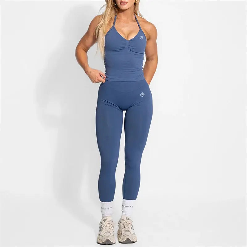 Women's Halter Yoga Set With High Waist Leggings Two Piece Gymwear
