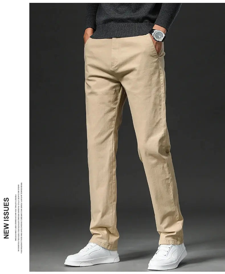 Simples Market men's khaki cotton-stretch straight-fit chino pants for casual/work wear