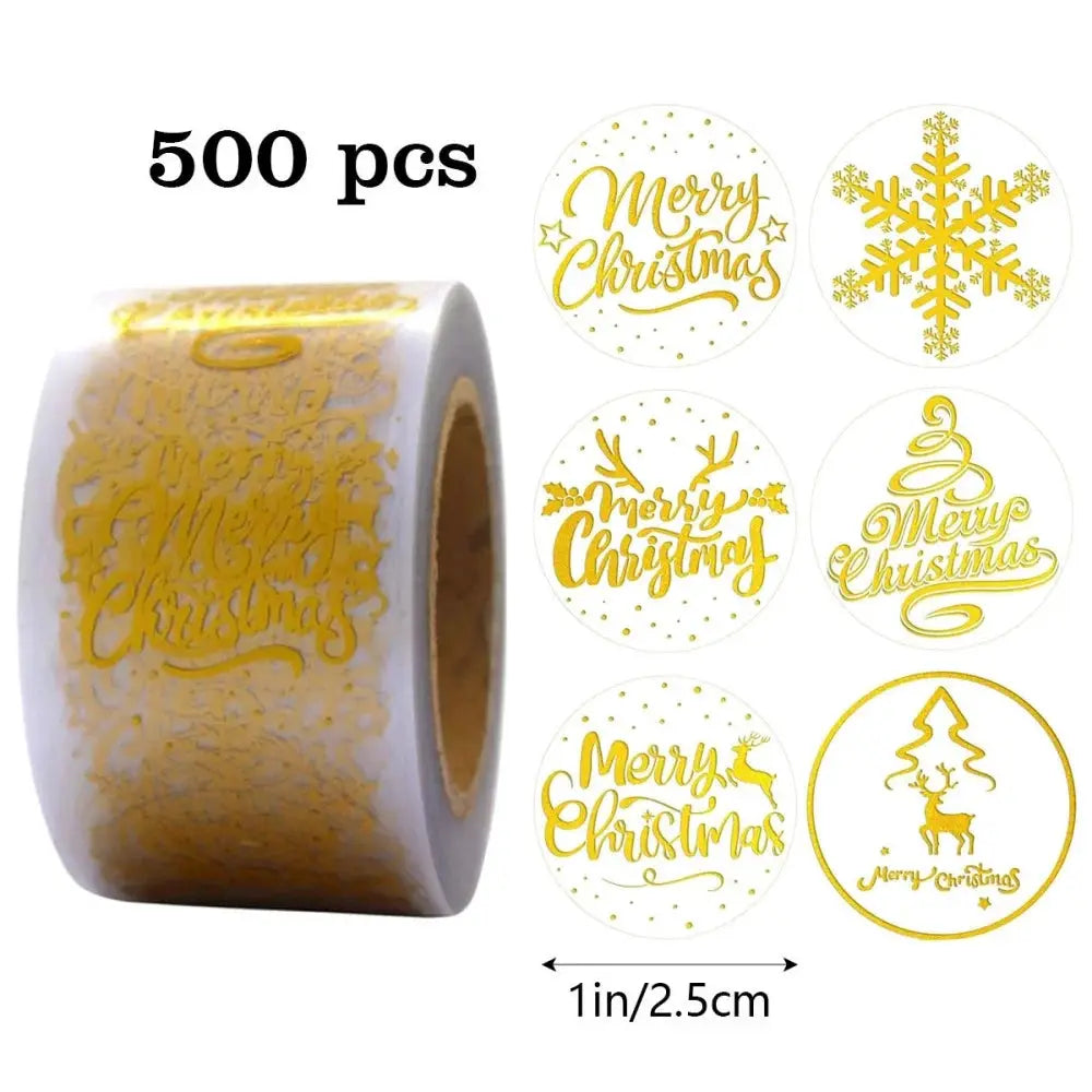 500 Pieces Golden Snowflake Christmas Stickers Roll Transparent Self Adhesive For Gift Wrapping Scrapbooking