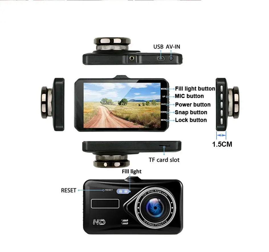 Simples Market dashcam mirror with 4.0-inch display, front and rear 1080P night-vision DVR, black