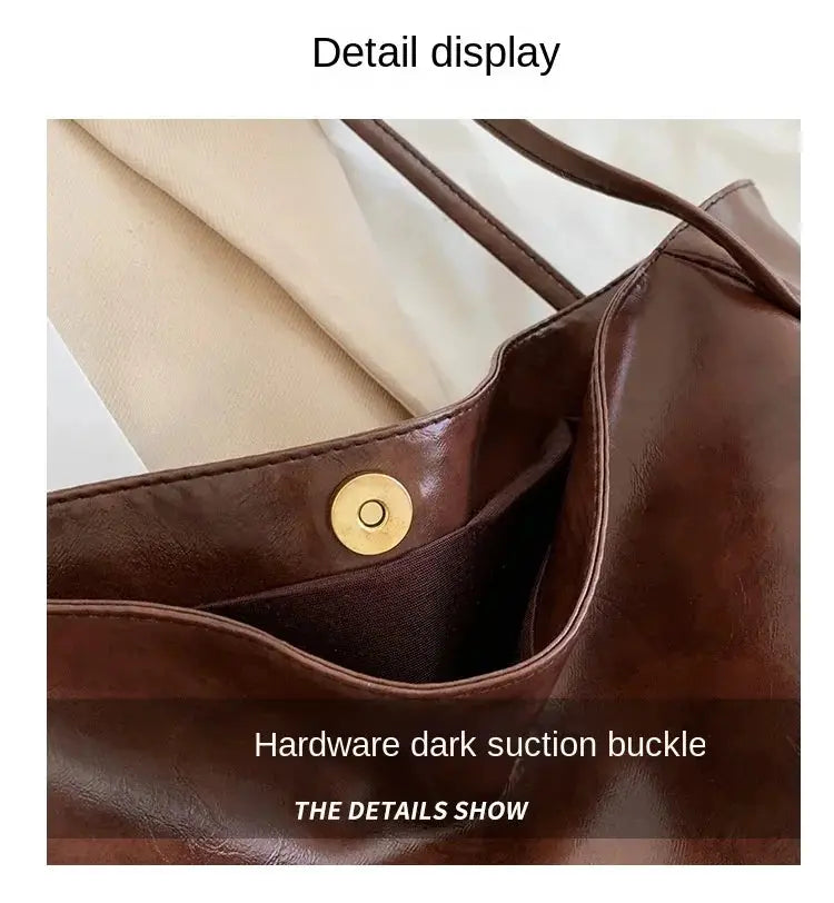 Simples Market women's tote bag in brown PU leather with gold hardware snap buckle