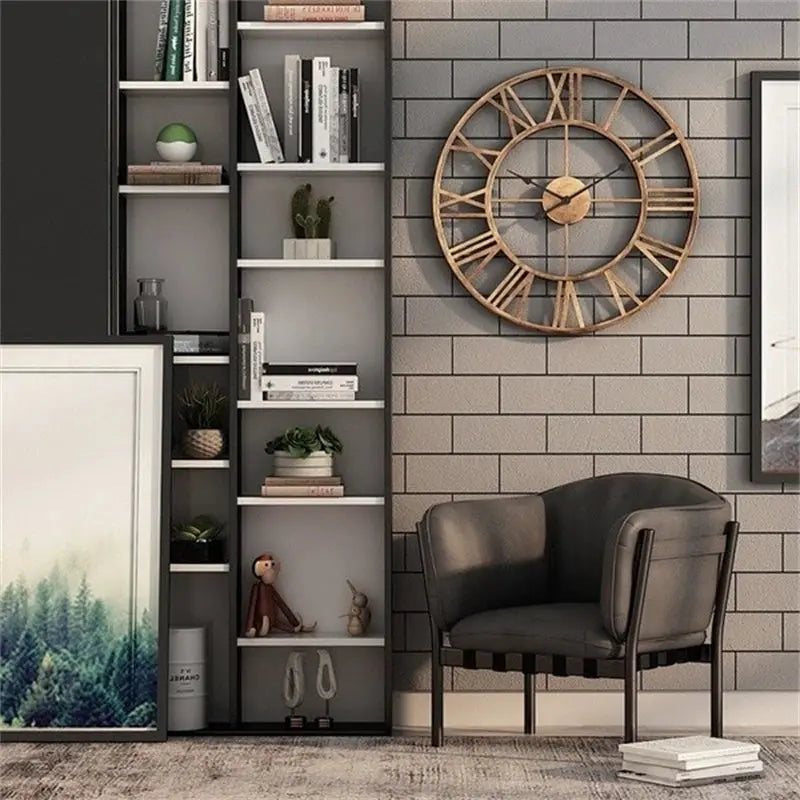 Modern 3D Large Wall Clock by Simples Market, round metal iron clock with Roman numerals for living room decor