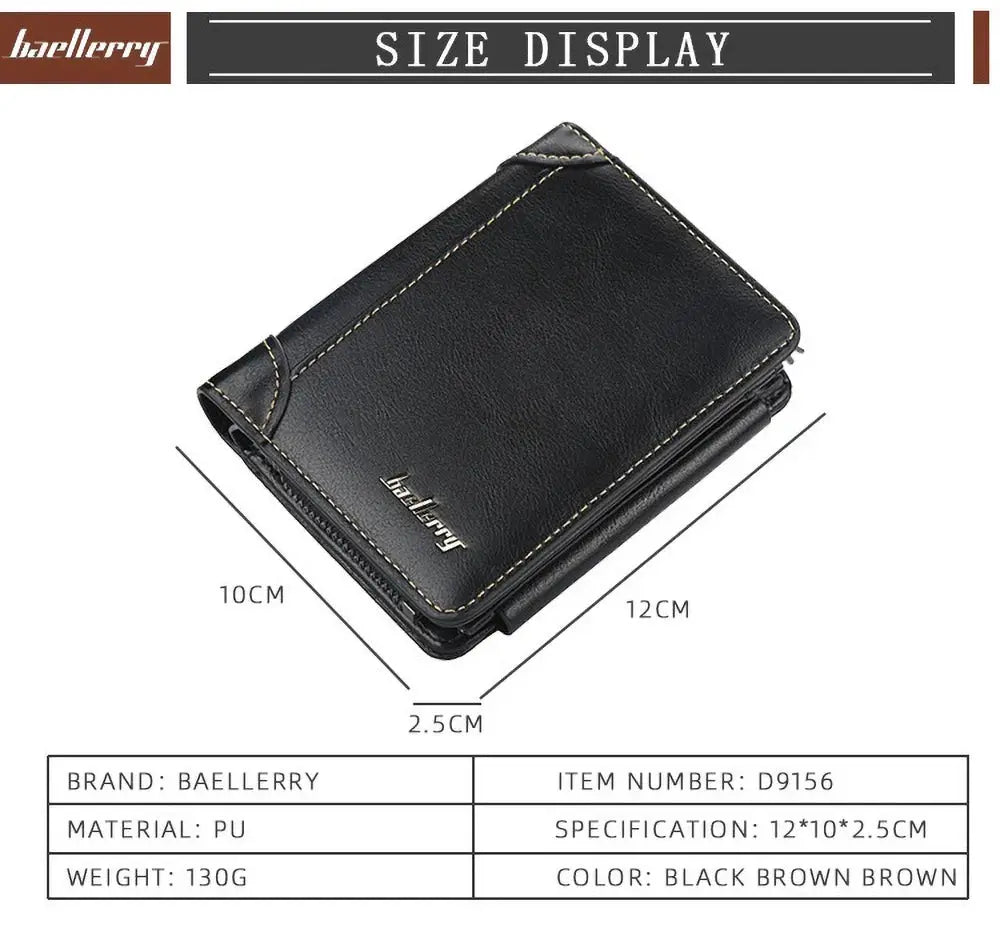 Baellerry black PU leather short wallet for men with RFID blocking