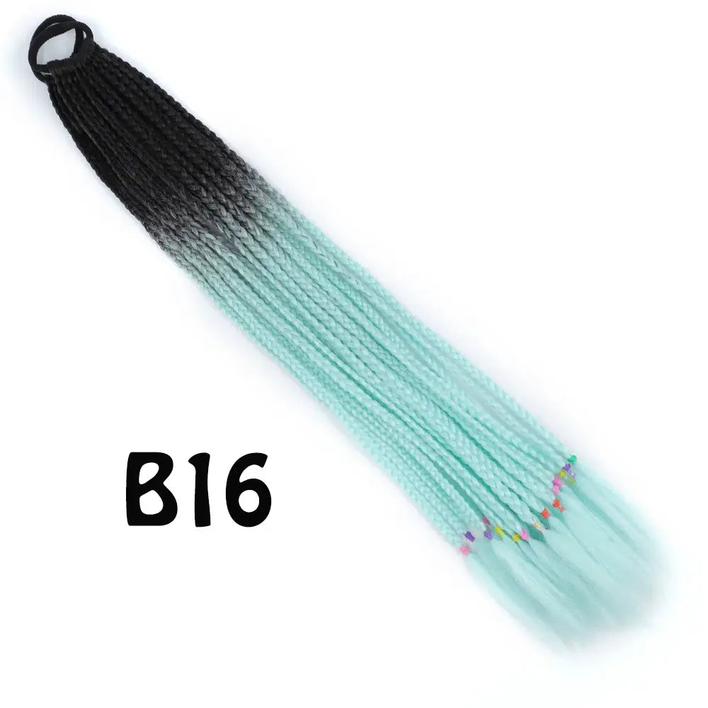 Simples Market synthetic gradient braided ponytail extension, 24 inches, black-to-mint rainbow braid with elastic band