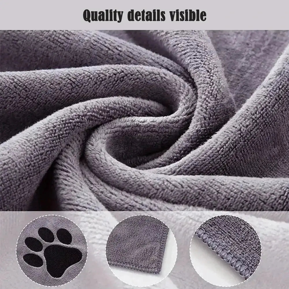 Microfiber pet bath towel by Simples Market, 35x75/50x100 cm, super soft and absorbent with paw print embroidery