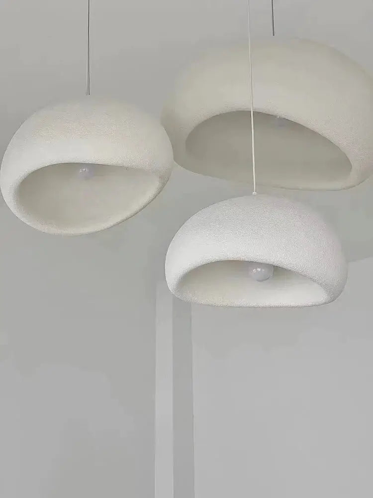 Nordic Wabi Sabi pendant lights, white textured dome shades, 3-pack LED ceiling chandeliers