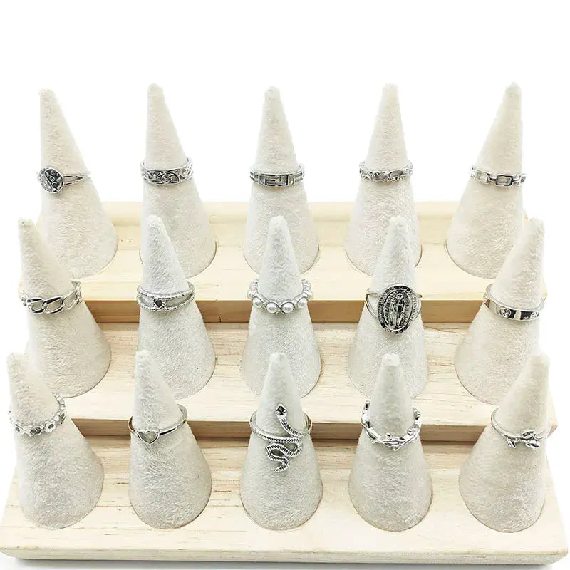 30Pcs Mix Pearl Silver Rings Set With Animal Snake Chain Hollow Leaf Butterfly Flower Gift For Girls Women Jewelry