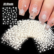 Nail art stickers: 30-sheet 3D self-adhesive decals with white snowflakes and snowmen for nails by Simples Market