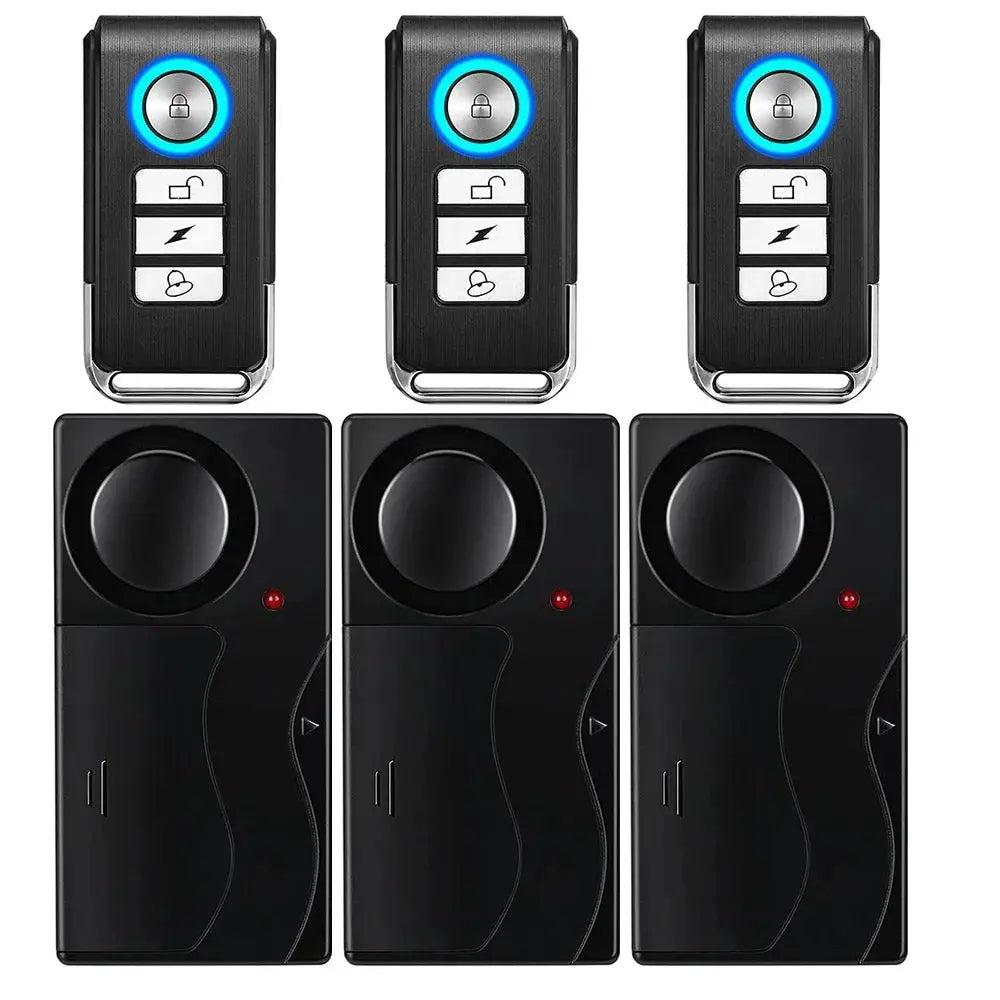 Simples Market wireless vibration alarm kit with 3 remotes and 3 door/window sensors, 110dB security