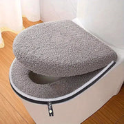 Simples Market toilet seat cushion set; thick gray plush covers with zipper, machine washable, universal fit (2-piece).
