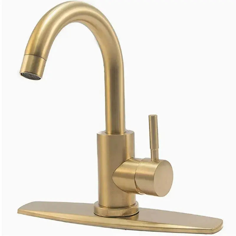 Brushed gold 304 stainless steel kitchen faucet with swivel curved spout and single lever from Simples Market.