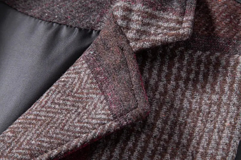 Vest green tweed plaid with lapel and herringbone texture