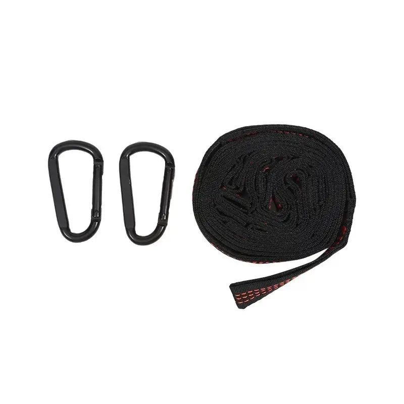 2Pcs hammock strap set with carabiners, polyester, 600lbs breaking strength, black with red stitching