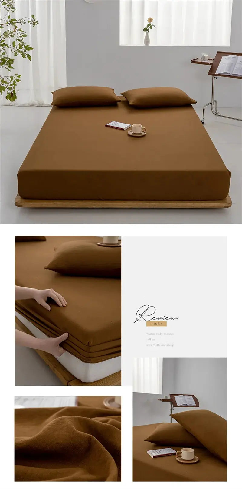 Soft cotton fitted sheet by Simples Market in brown with elastic edges for single to king sizes