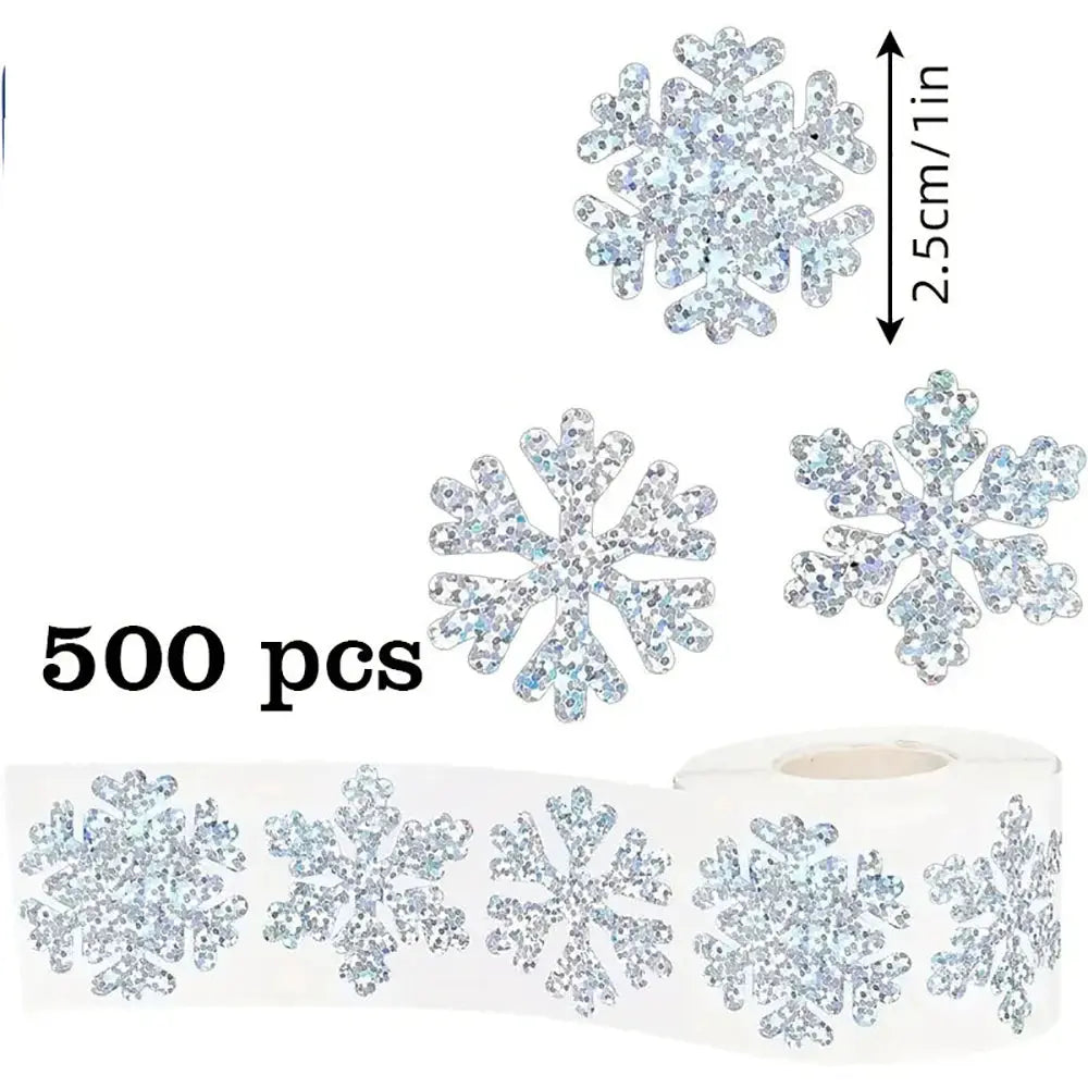 500 Pieces Golden Snowflake Christmas Stickers Roll Transparent Self Adhesive For Gift Wrapping Scrapbooking