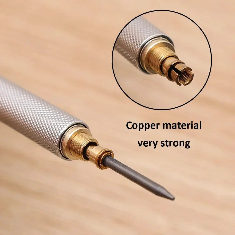 Metal mechanical pencil with copper tip and knurled silver body for drafting and writing