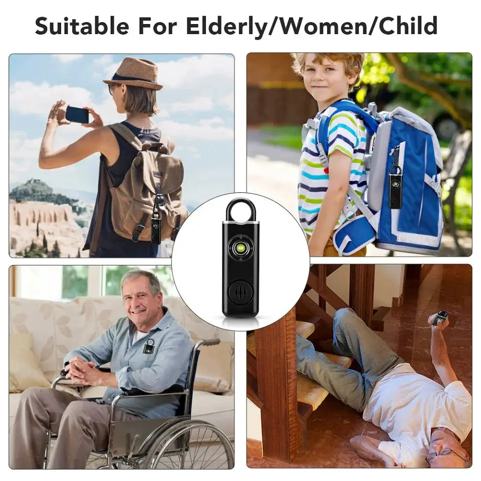 Hollarm self-defense alarm; black rechargeable keychain with LED light and 130dB siren by Simples Market