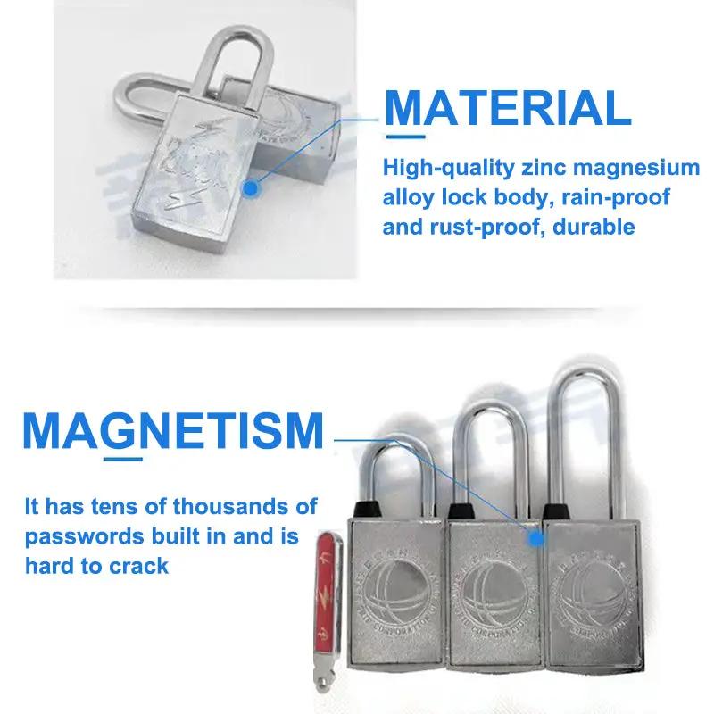 Magnetic lock padlock set of three with zinc-magnesium alloy bodies, rainproof and rustproof