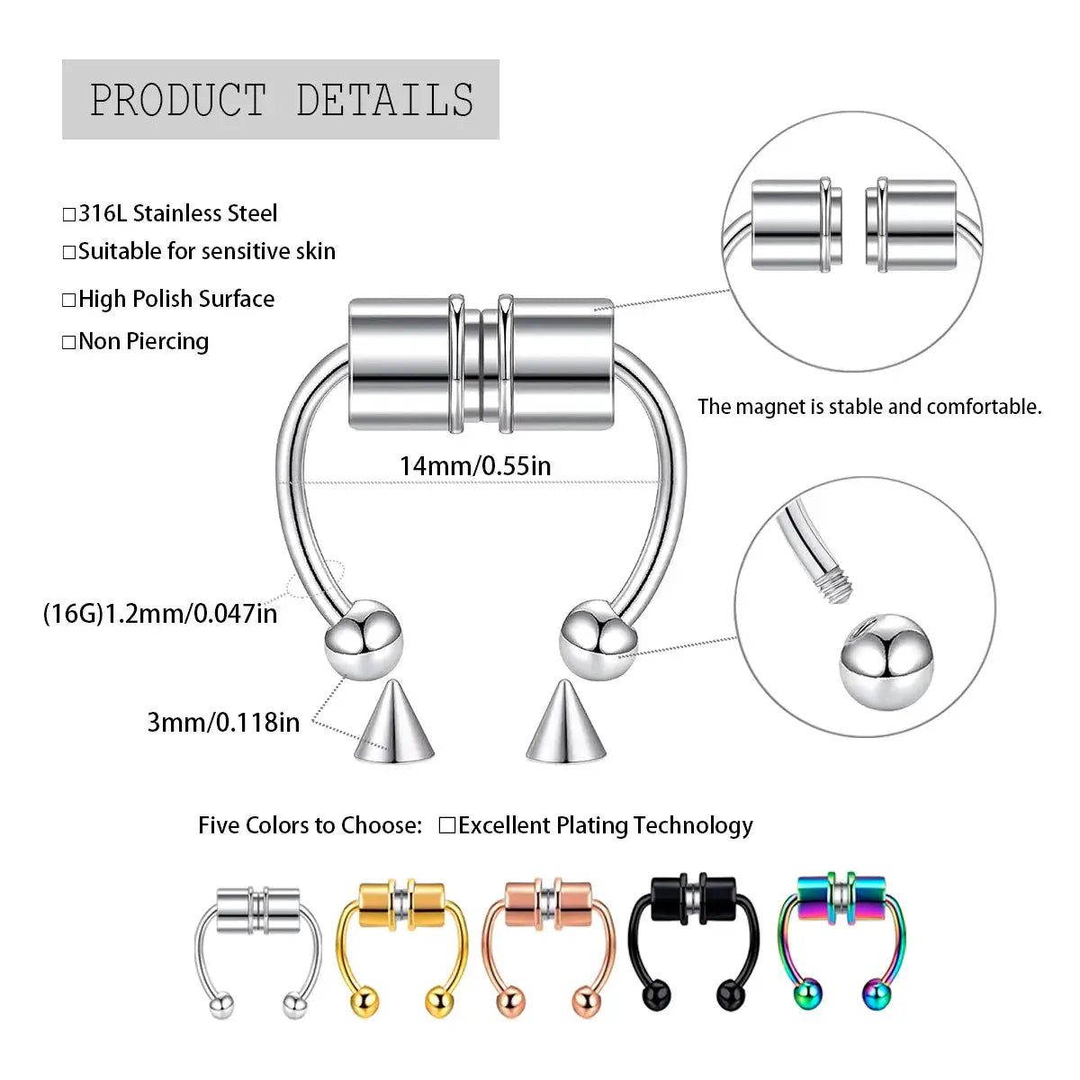 Magnetic Nose Ring Set Stainless Steel Horseshoe Clip Non Pierced Nose Hoop Easy Non Piercing Jewelry Two Pcs Or Five Pcs