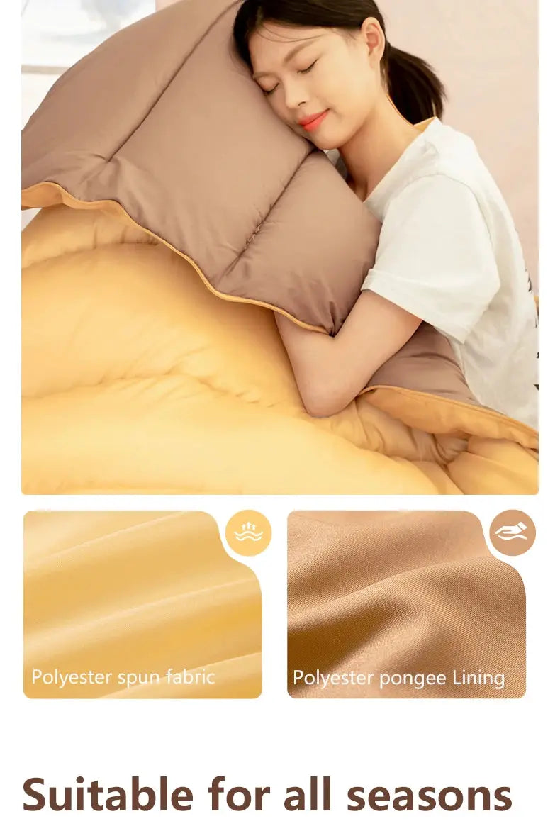 BISINNA 2P camping sleeping bag by Simples Market; brown outer, yellow interior; polyester spun fabric, pongee lining