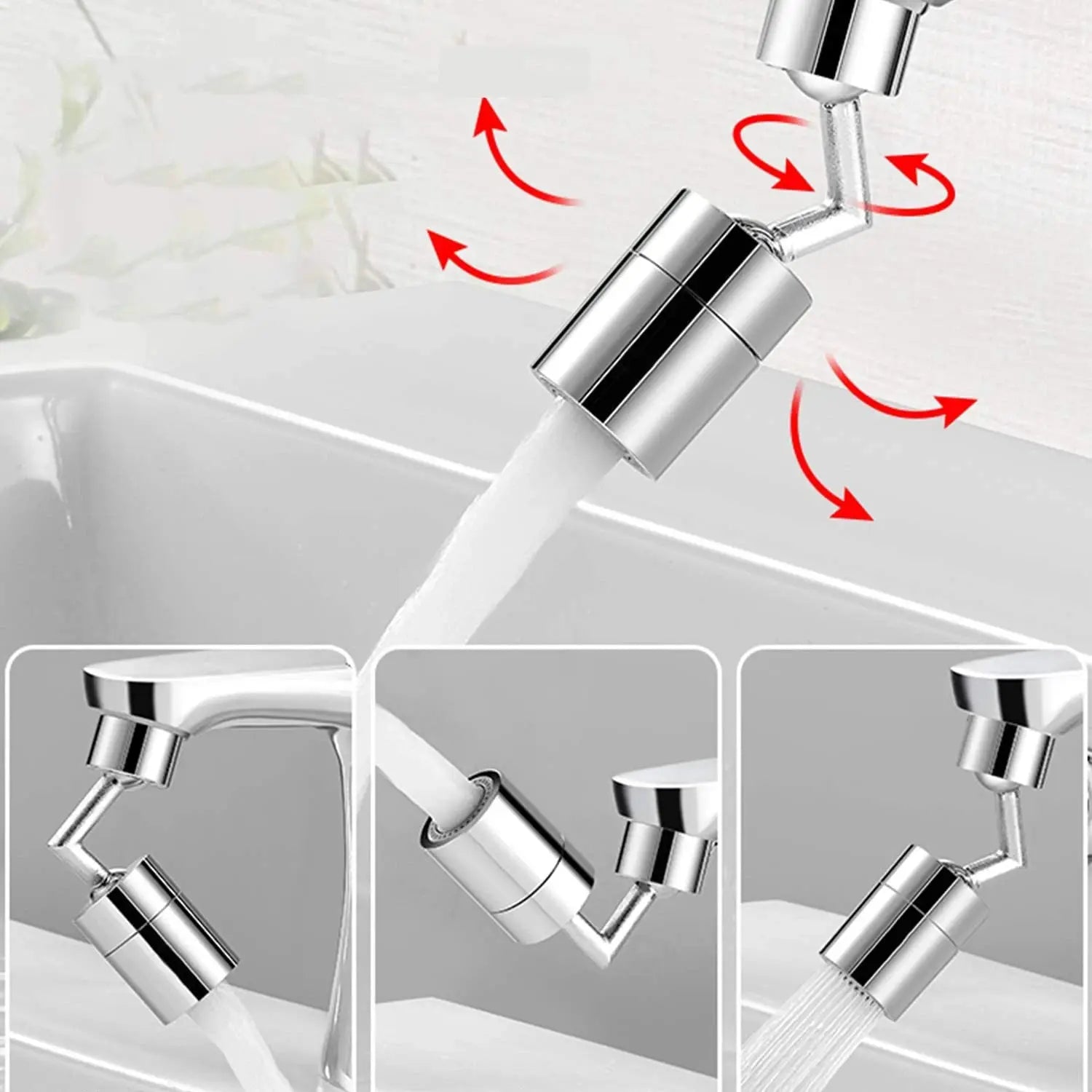 Simples Market 720 rotatable faucet aerator sprayer head, chrome finish, splash-proof, water-saving tap adapter