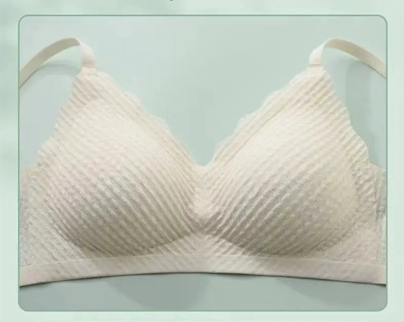 Simples Market beige seamless lace bra with ribbed cups, wireless non-slip design