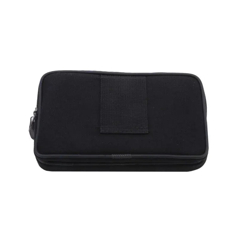 Men's waist pack bum bag, black nylon, waterproof tactical MOLLE belt pouch for mobile phone and tools.