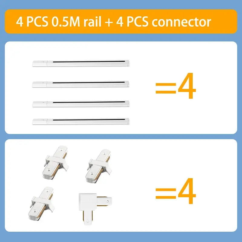 LED track lighting kit by Simples Market: 4 white rail sections with 4 connectors for 220V living room use