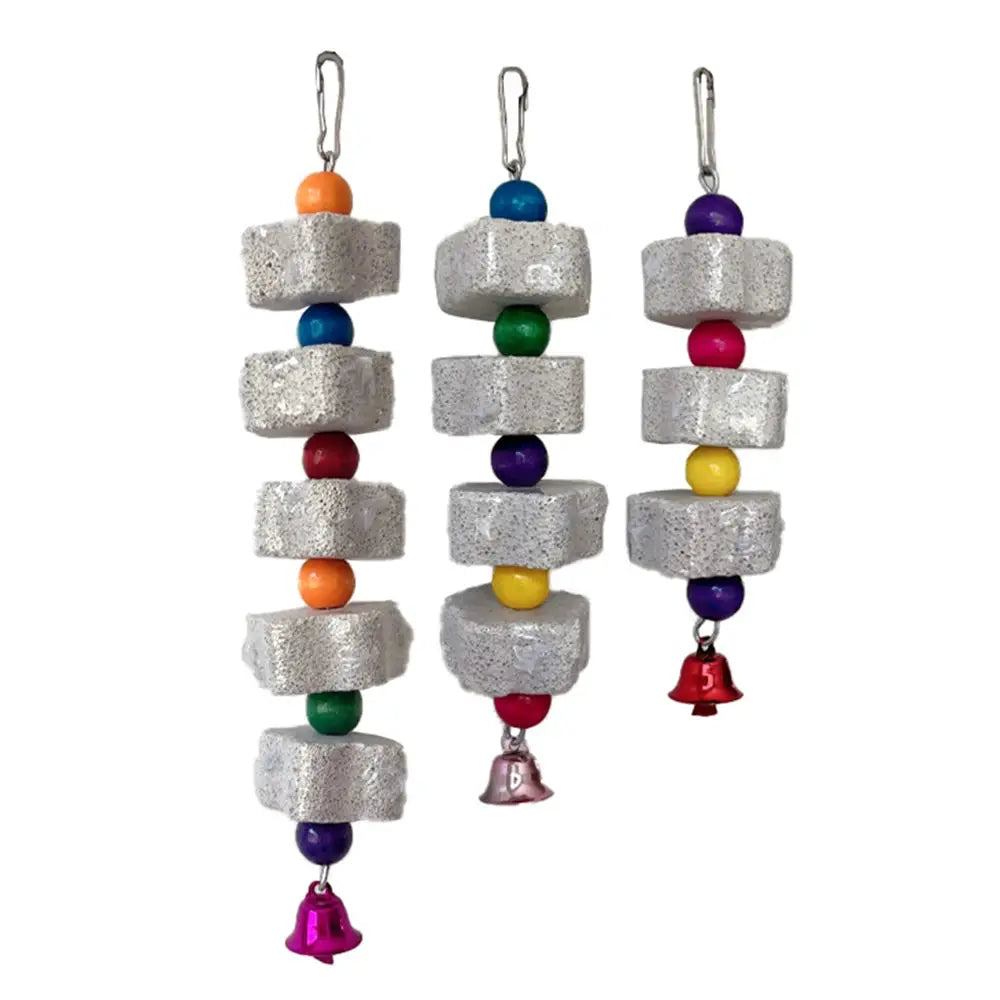 Simples Market three hanging volcanic rock pet teeth-grinding bird chew toys with stacked white stones and colorful beads