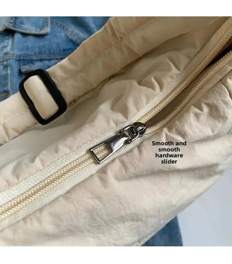 Shoulder bag by Simples Market, women's soft beige with silver hardware zipper