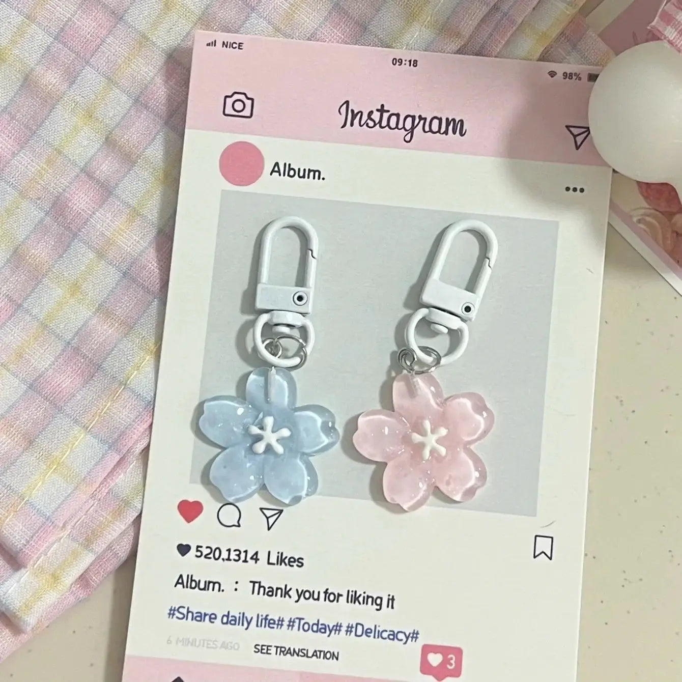 Simulated Sakura Resin Flower Pendant Keychain Cherry Blossom Translucent Accessory For Keys Bags