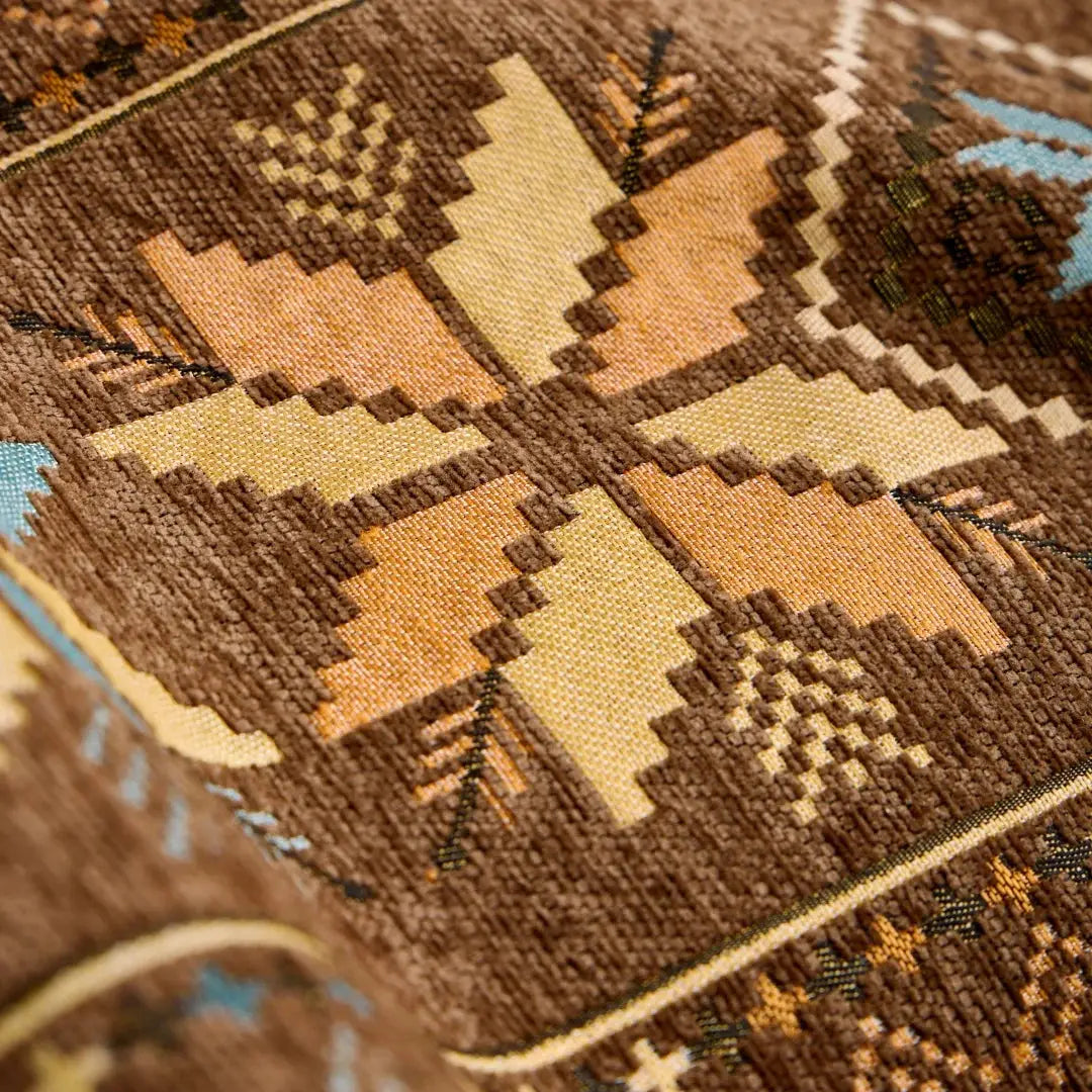 Bohemian jacquard chenille sofa cover throw, 1pc, brown/tan/orange geometric pattern, Simples Market