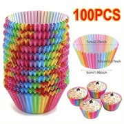 100 Pcs Rainbow Cupcake Liners Disposable Paper Baking Cups For Cupcakes Muffins And Desserts Kitchen Party Supplies